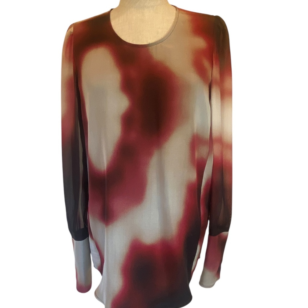 Strenesse Silk Blouse Burgundy & Tan Size 4